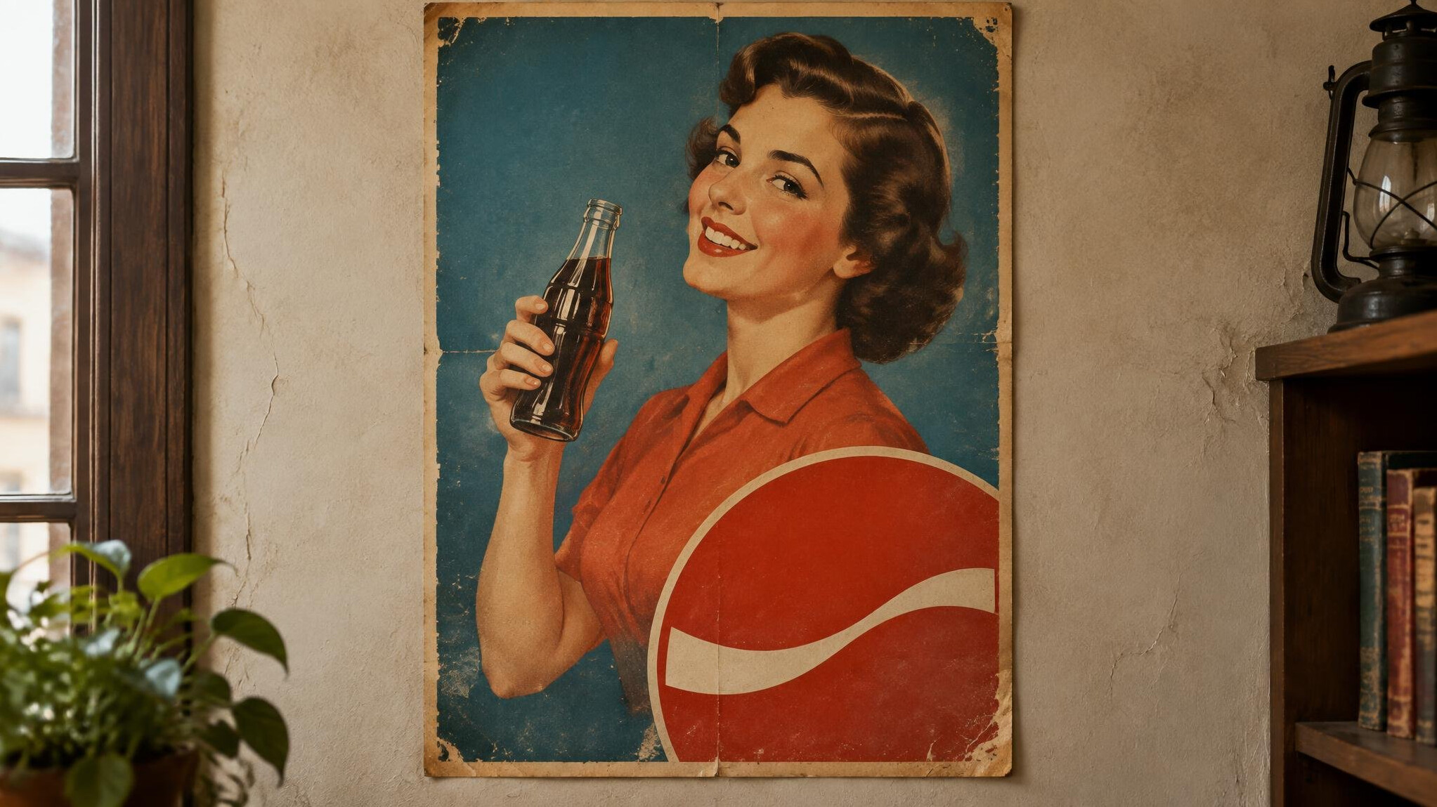 vintage advertising poster on wall