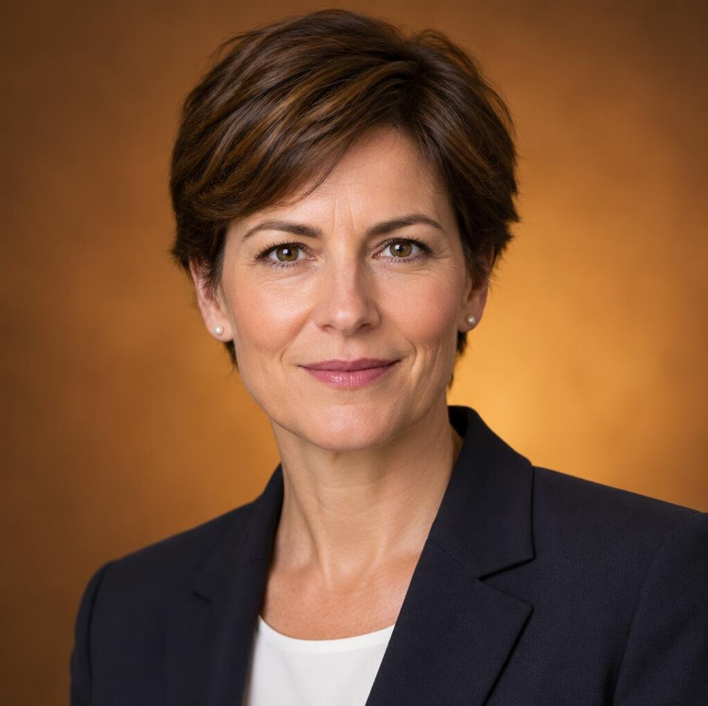 Swiss woman in her mid-forties, editor-in-chief portrait