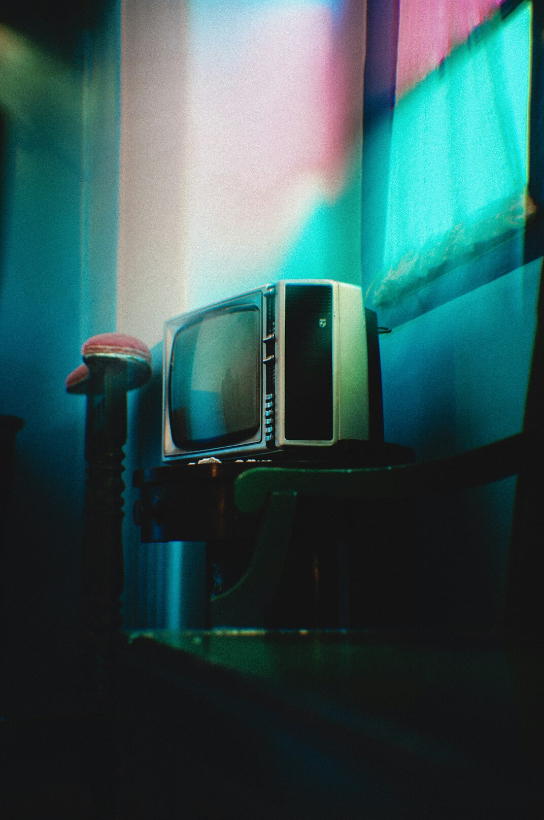 Vintage television studio with retro camera and CRT monitor
