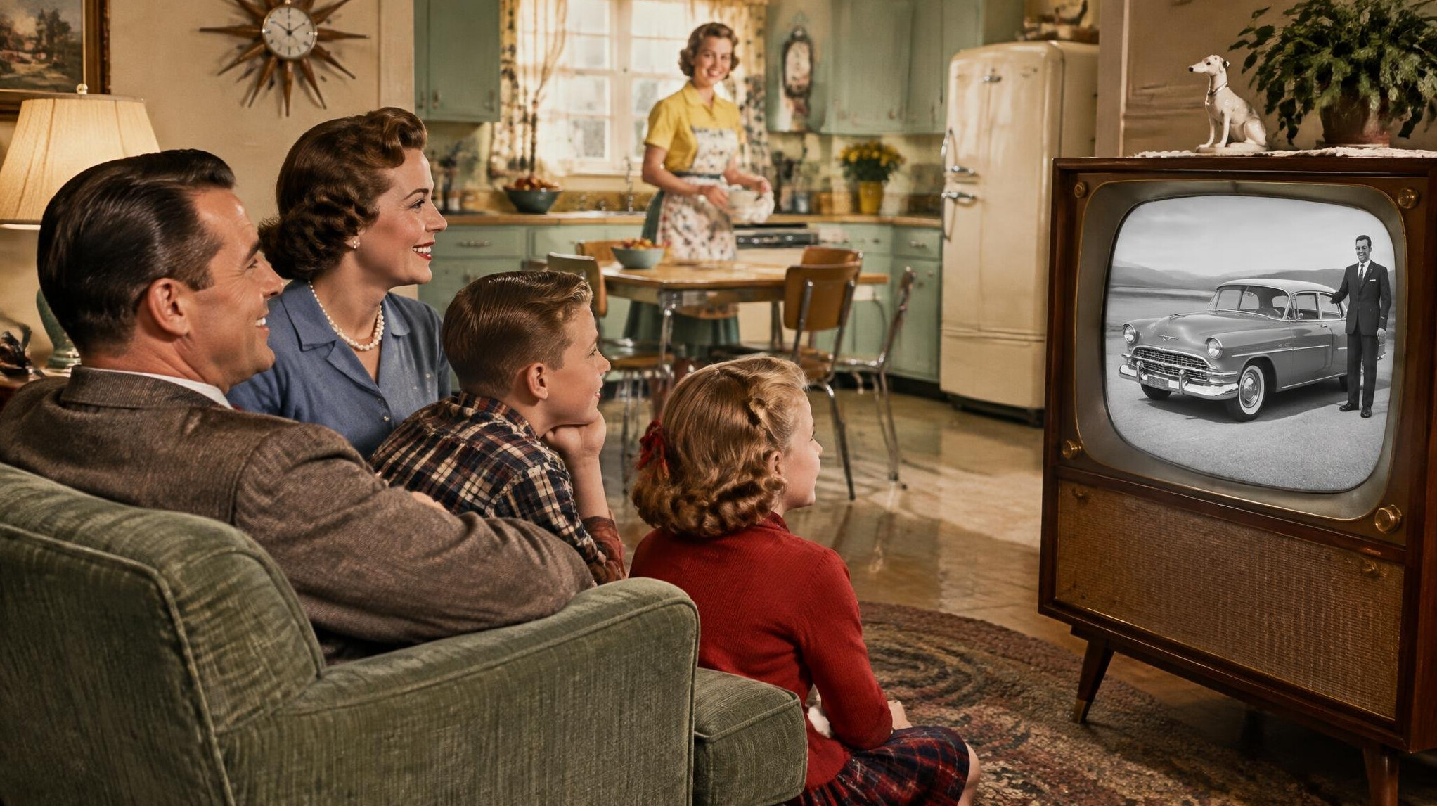 1950s family watching tv